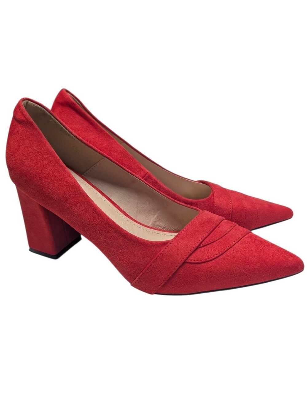 Emerson Women's Red Faux Suede Pleated Pointed Toe Block Heel Pumps Size 8